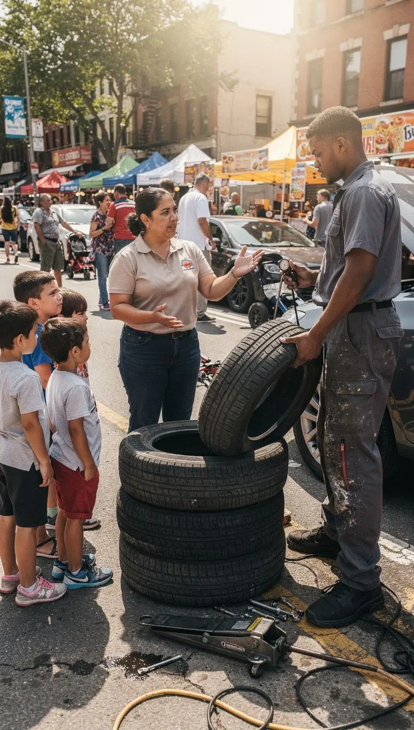 Mechanic checking alloy rims for cracks and dents caused by potholes on urban roads